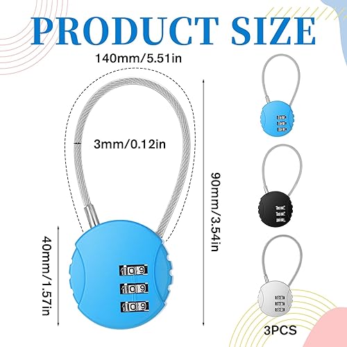 Miniatura 2 de 3 cerraduras de 3 dígitos de combinación pequeña para casillero, candado de gimnasio para exteriores, cerraduras de equipaje reiniciables,