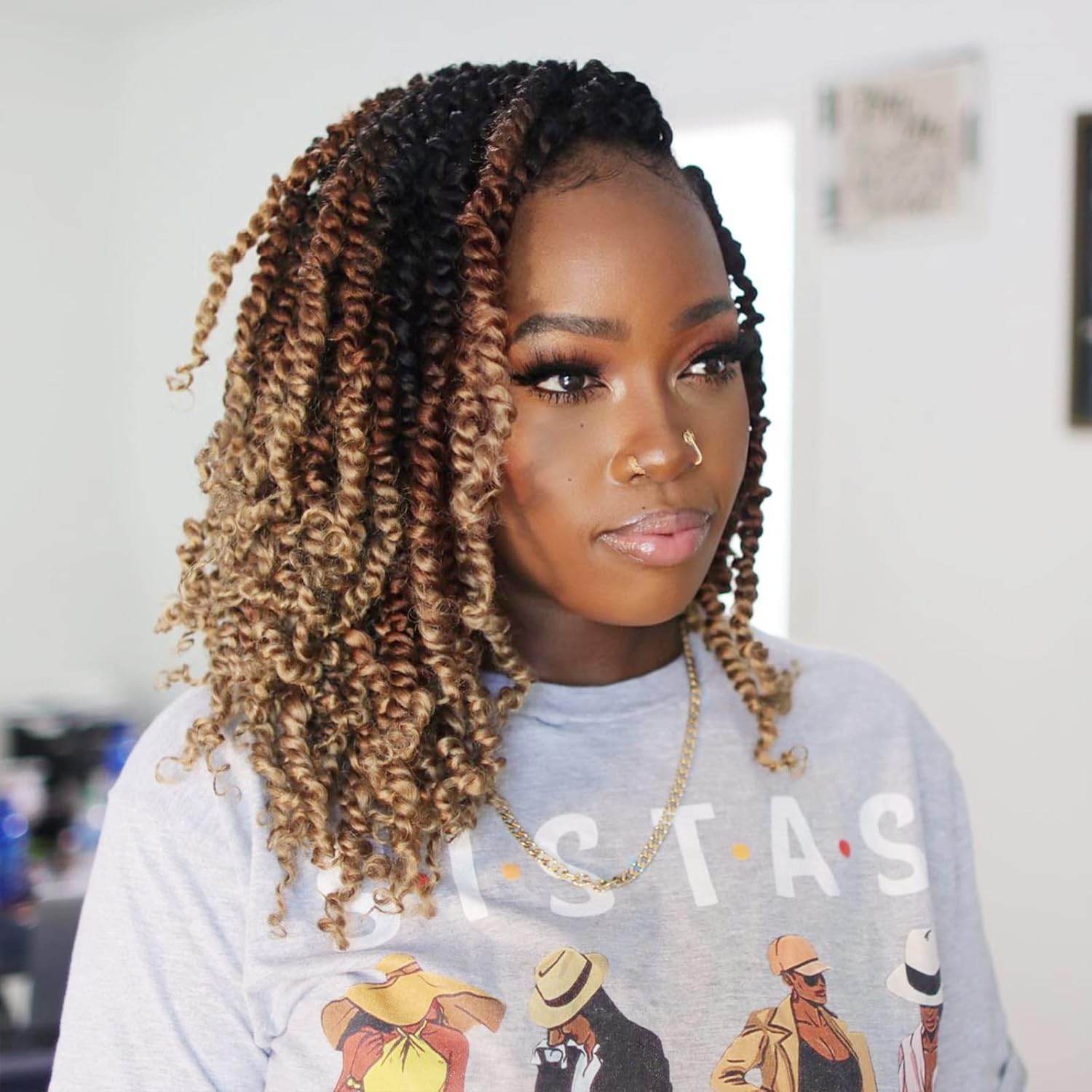 ToyoTress Tiana Passion Twist Hair - 14 Inch 8 Packs Pre-twisted Crochet Braids Ombre Brown Blonde, Shoulder Length Pre-looped Synthetic Braiding Hair Extensions (14 Inch, OT30/27-8P)