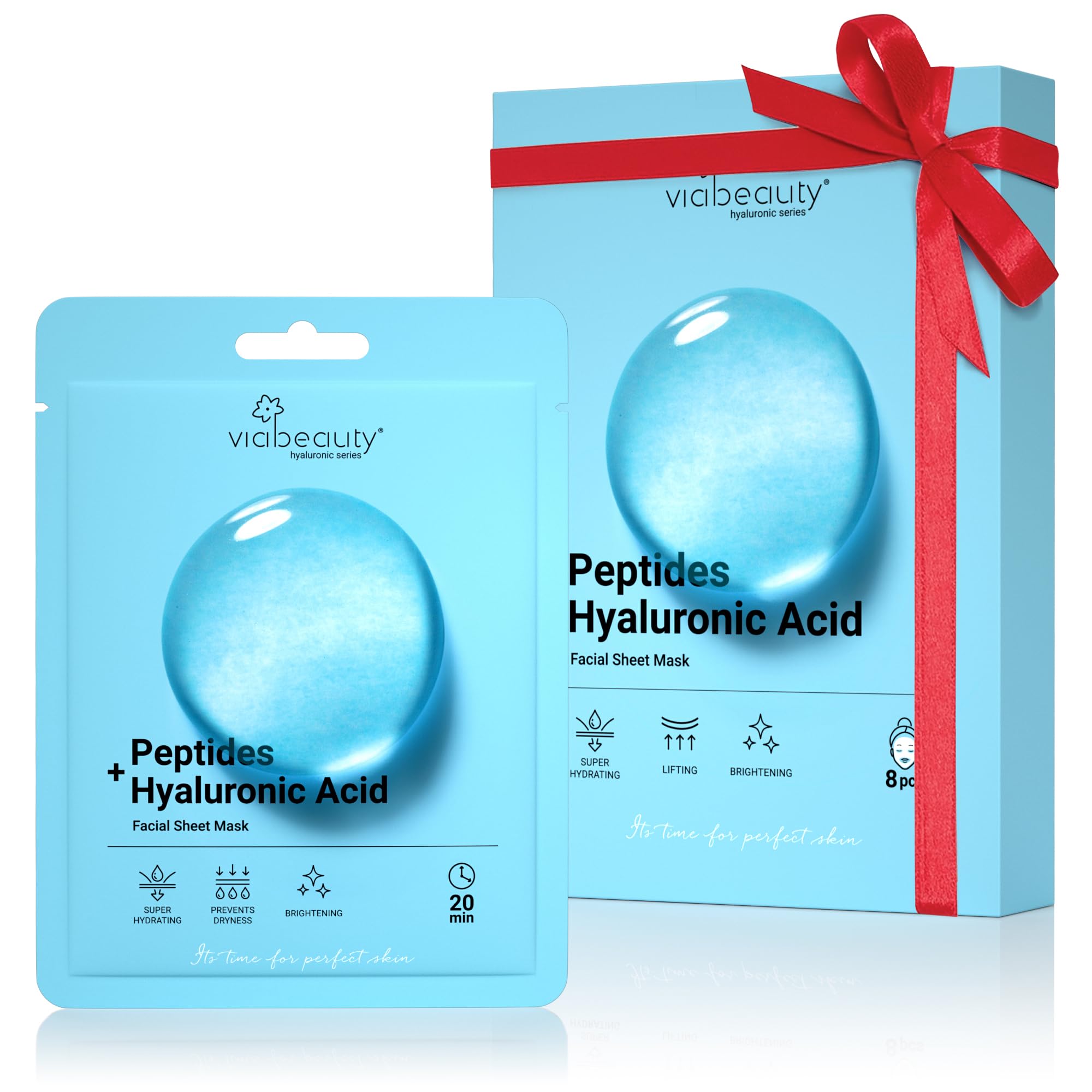 8 Pack Hyaluronic Acid Face Mask with Peptides Complex - Deep Hydrating & Brightening Facial Sheet Mask - Moisturizing Face Masks Skincare Facial Sheets for All Skin Types