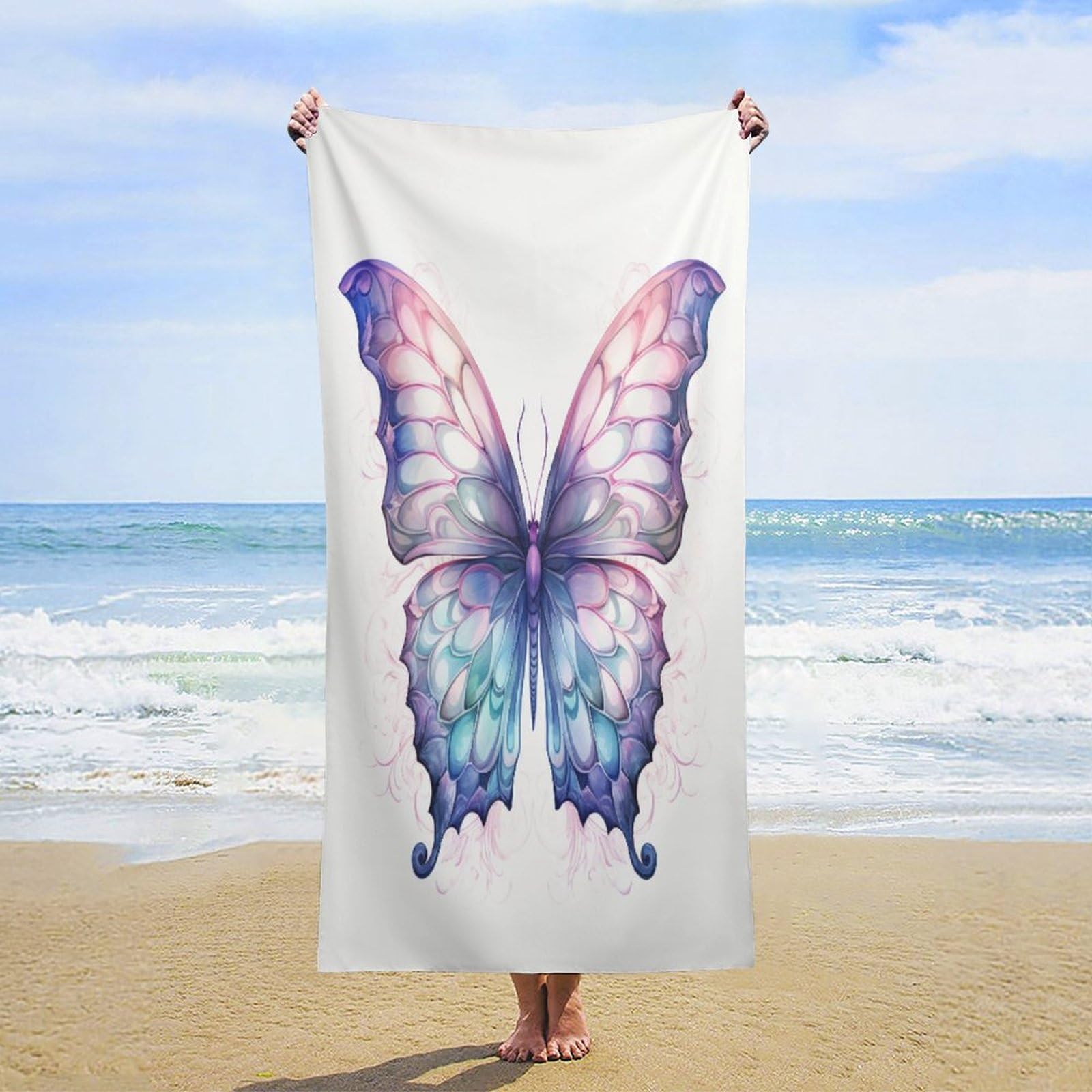 Toalla De Playa Con Estampado De Mariposas Azules, Extra Grande, XL (32 X 52 Pulgadas), Vibrante, Brillante, Colorida Toalla De Piscina Hecha