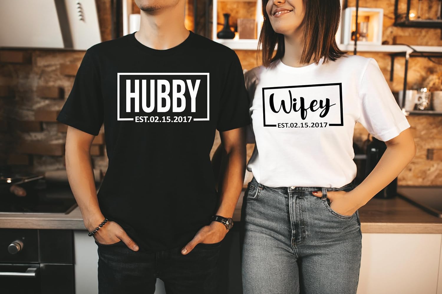 Wifey and Hubby Shirt Wedding Party Shirts Honeymoon Tees Matching Couple Shirts Wife and Husband Shirt Gift for Newly Married Couple Just Married Tshirt with Est Date - Image 2