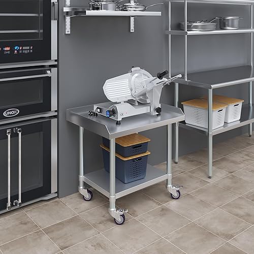 Miniatura 8 de AmGood Soporte para equipo de acero inoxidable con estante inferior + ruedas, resistente, grado comercial, certificado NSF (24 pulgadas de ancho x