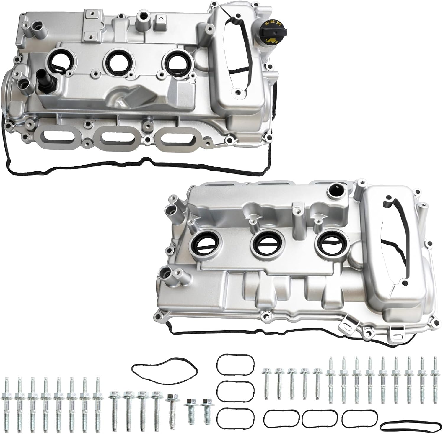 MITZONE Aluminum Valve Cover Set Compatible with 2018 2019 2020 2021 2022 2023 F-150 2021 2022 2023 2024 2025 Ford Bronco 2.7L V6 JT4Z6582A JT4Z6582B