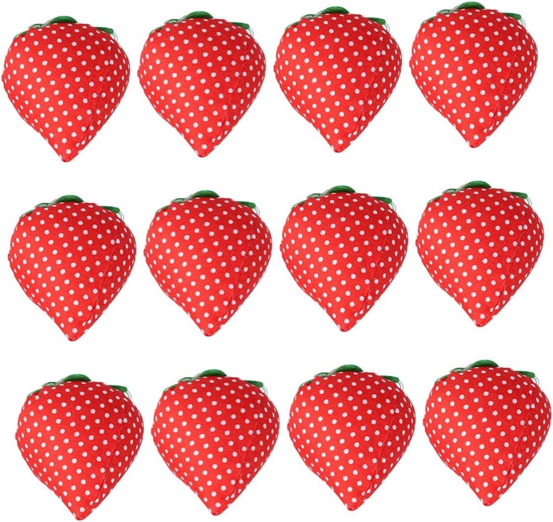 GETAJGHSD 12pcs Cute Strawberry Sewing Pin Cushion Set, Fabric Filled Needle Pincushions for Embroidery and DIY Crafts, Compact Travel-Friendly Hand Embroidered Pin Holder