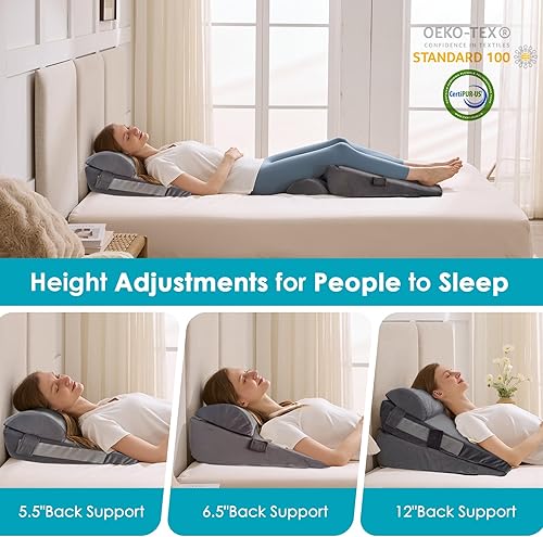 Miniatura 3 de Juego de 3 almohadas de cuña para después de la cirugía, alivio del reflujo ácido, almohadas de cuña ajustables para dormir, anti ronquidos,