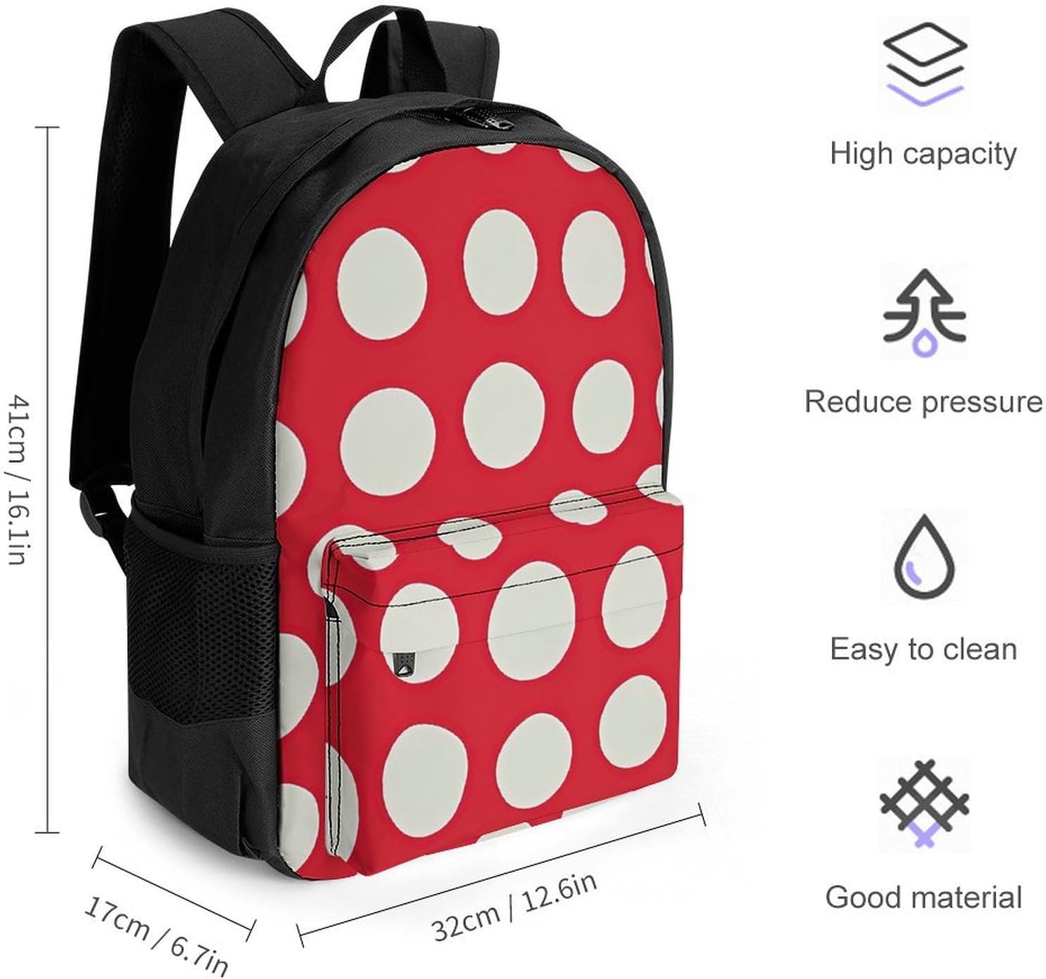 Portable Polka Dots Backpack with Front & Side Pockets image 2