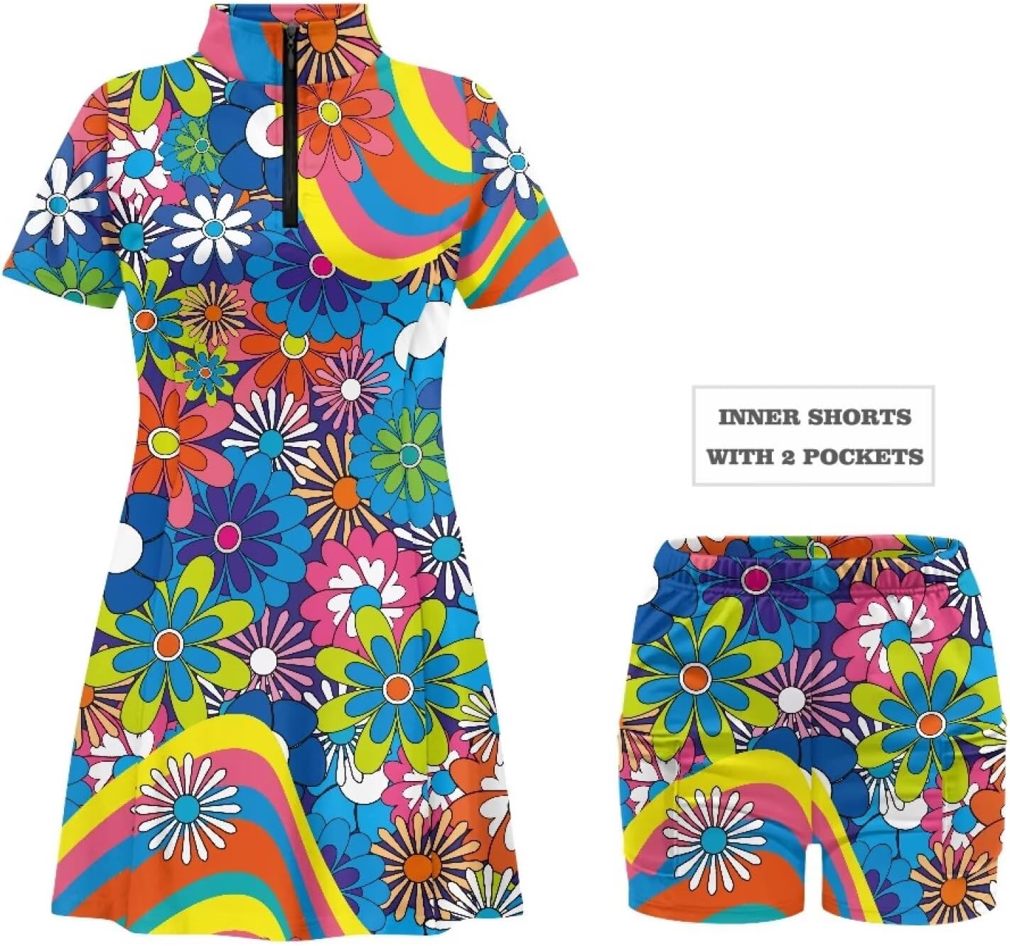 Golf Outfits for Women Short Sleeve Tennis Dresses, Workout Dress with Built-in Shorts Pockets Dress