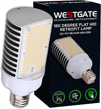 180 Degree Flat HID Corn LED Light 5000K - Retrofit Lamp | Cob Bright Bulb | 4536 Max Lumens | 50,000 Hours | Weatherproof | Ideal for Outdoor & Indoor | Warehouse | Street Area Use - 36/45/54W