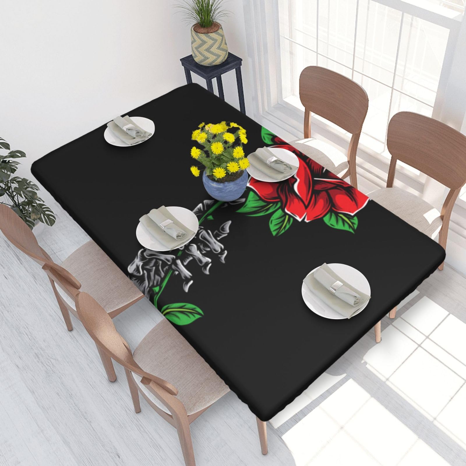 BNVSADC Skull Rose Printed 4FT Tablecloth 122x76 CM Polyester Kitchen Water Resistant Table Cloth Dining Table Decoration Table Covers