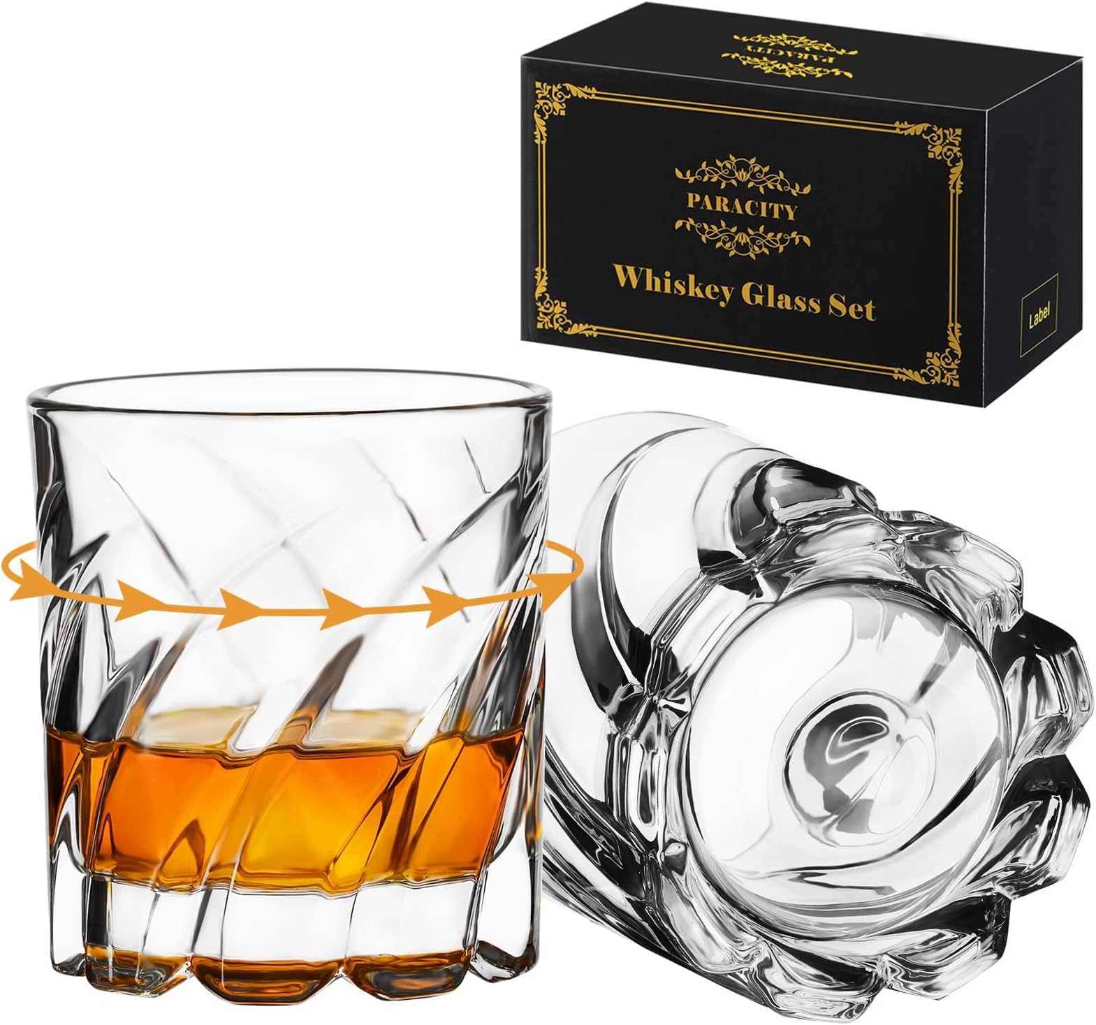 Whisky Glasses, Set of 2, Swivelling Whiskey Glass, Vintage Cocktail & Tequila Glasses, Bar & Party Set, Whiskey Gift for Men