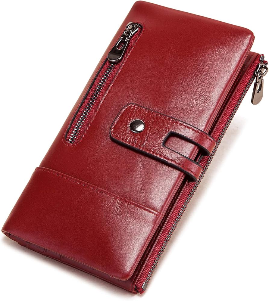 Reetee portafoglio porta carte di credito con protezione anticlonazione per donna in pelle sintetica rosso