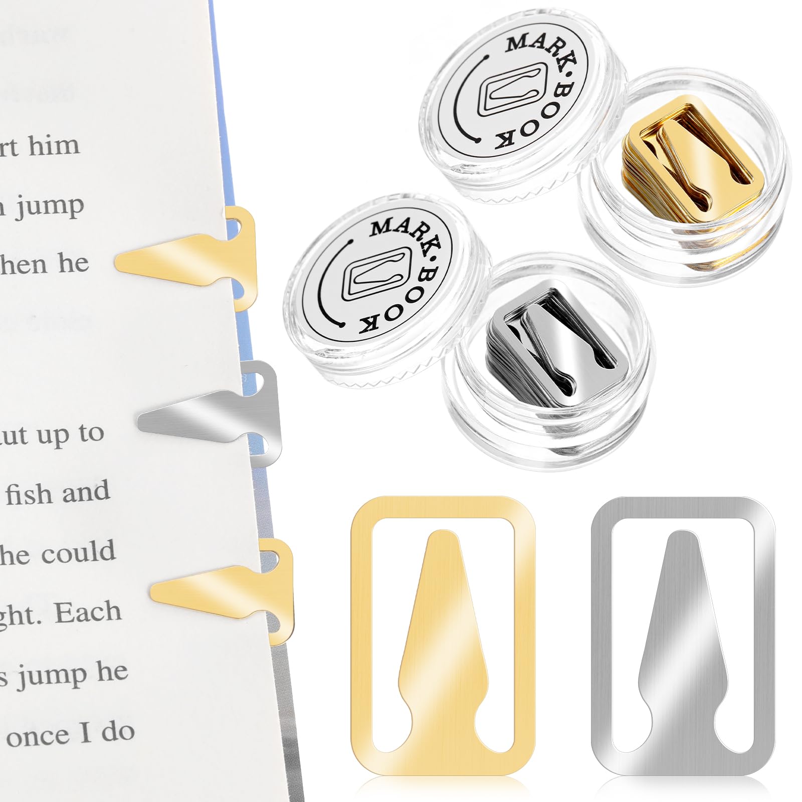 AmabroBook Line Markers, Stainless Steel Bookmarkers Book Page Markers for Book Lovers Mini Metal Bookmarks Gold Silver Mixed Book Marker Clip for Reading Teachers Students Work(100 PCS Gold+Silver)