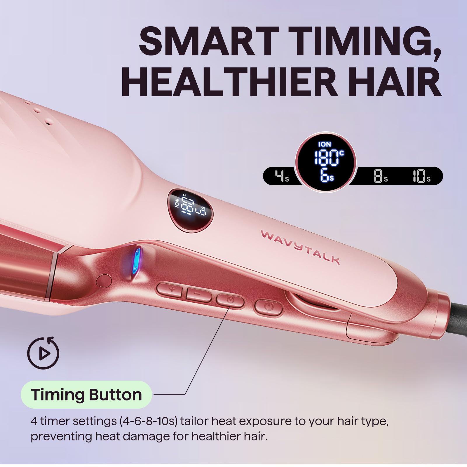Wavytalk Power Wave Planchas del Pelo, Rizador Pelo Ondas para Ondas Grandes, Con Protección Iónica y Ventilación para Menos Daños por Calor, Rizador Pelo Fácil de Usar, Doble Voltaje, Rosa
