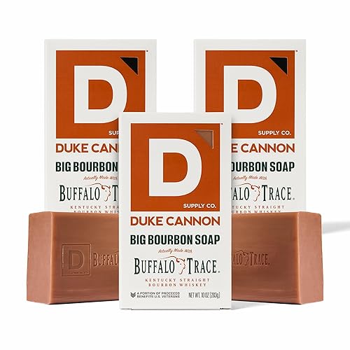 Duke Cannon Big Brick Bar Jabón para hombre, paquete de 3 – Barras extra grandes – Aroma de bourbon americano – Barra de limpieza corporal natural