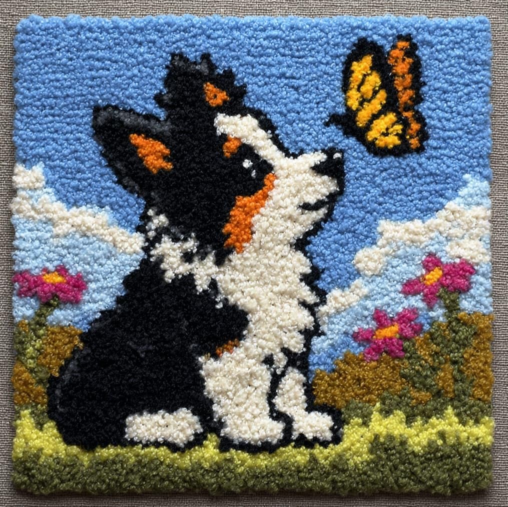Axiangzik Sheepdog And Butterfly Latch Hook Pillow Case Kits,