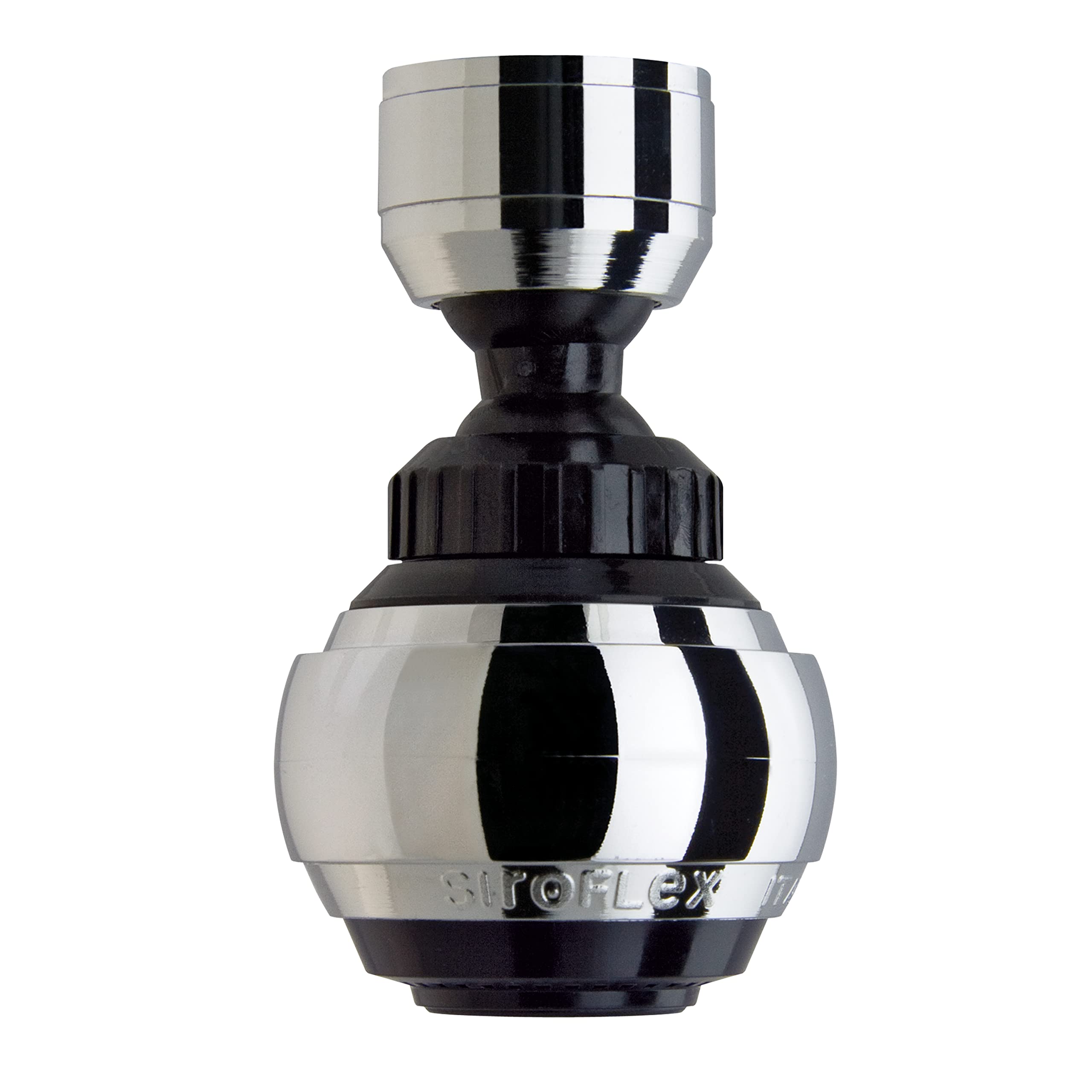 Siroflex 2525/5S Saturn Strahlregler Brause mit Wasserbelüftung mit doppeltem Kugelgelenk Made in Italy Chrom Schwarz