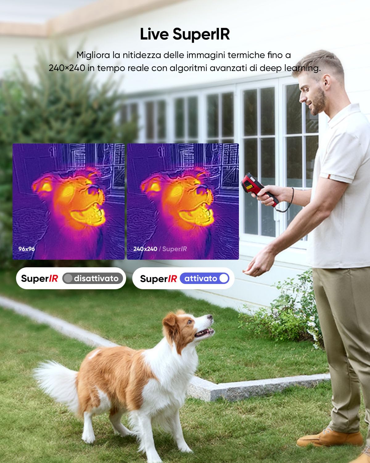Termocamera HIKMICRO E02, SuperIR risoluzione IR 240x240 con termocamera visibile, termocamera portatile con puntatore laser, frequenza di refresh 20Hz, range di misurazione da -20°C a 400°C
