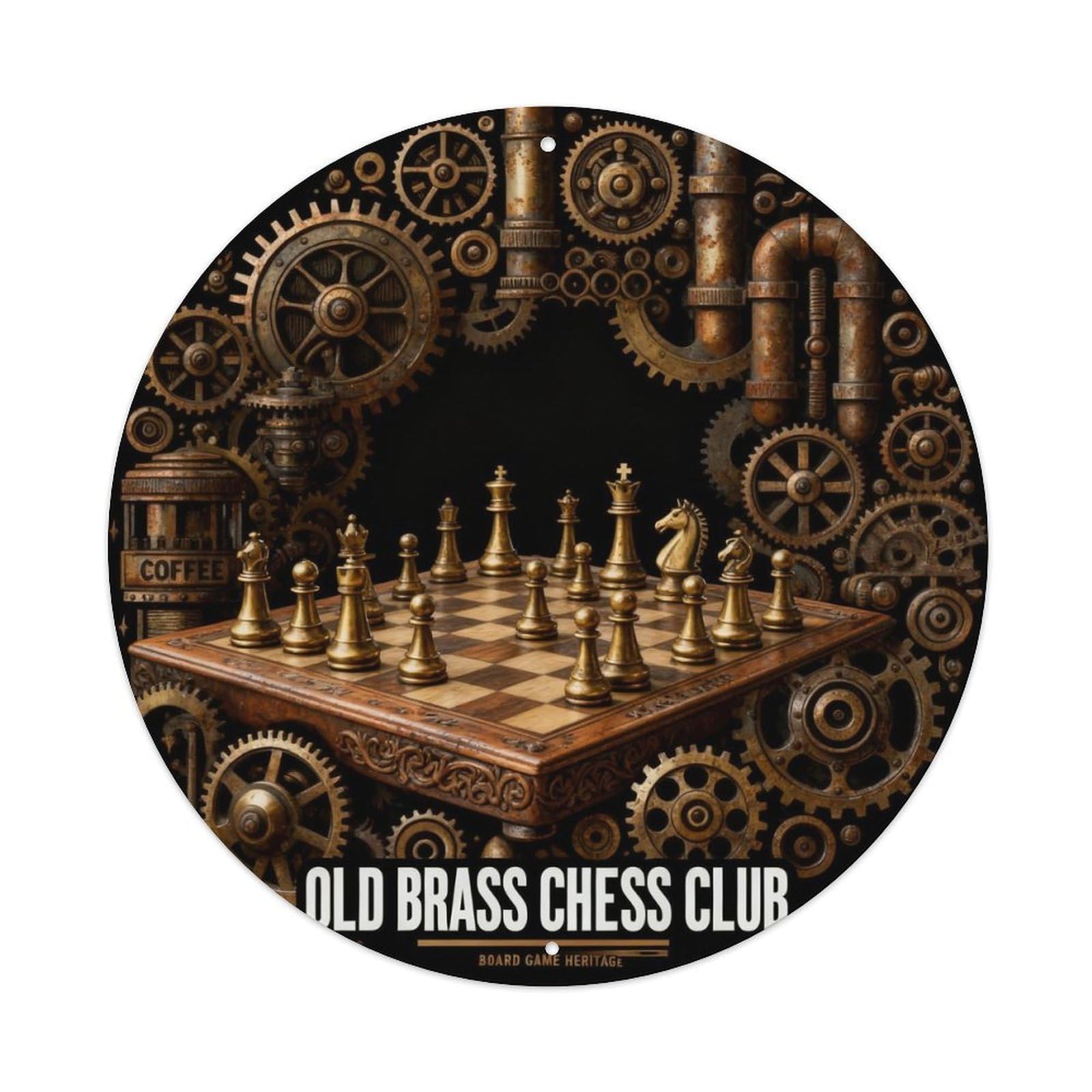 OLD BRASS CHESS CLUB Metal Tin Sign Plaque