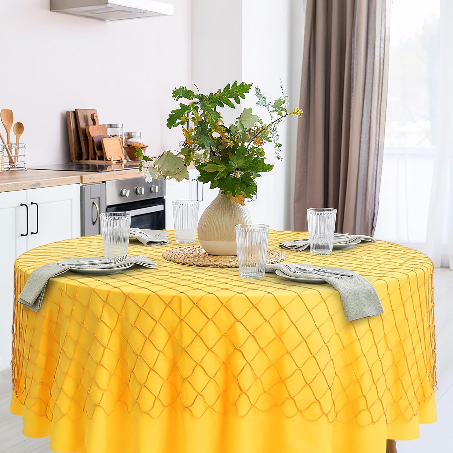 Oudain 12 Pcs Ocean Waves Plastic Round Tablecloth 84 Inch with Fish Net Decorative Waterproof Water Tablecloth Sea Theme Picnic Table Cover for Ocean Theme Birthday Party (Colorful)