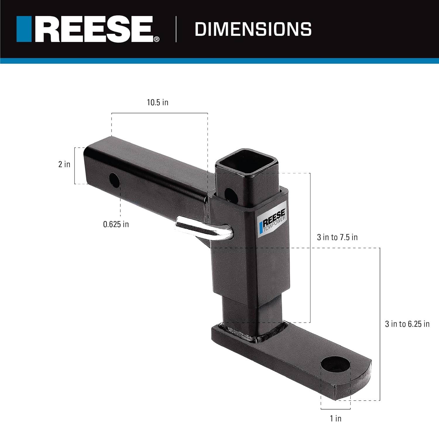 Reese Towpower 21141 Trailer Hitch Ball Mount, Fits 2 Inch Square Receiver, 5.25 Inch Drop, 4 Inch Rise, 5,000 lbs. Capacity