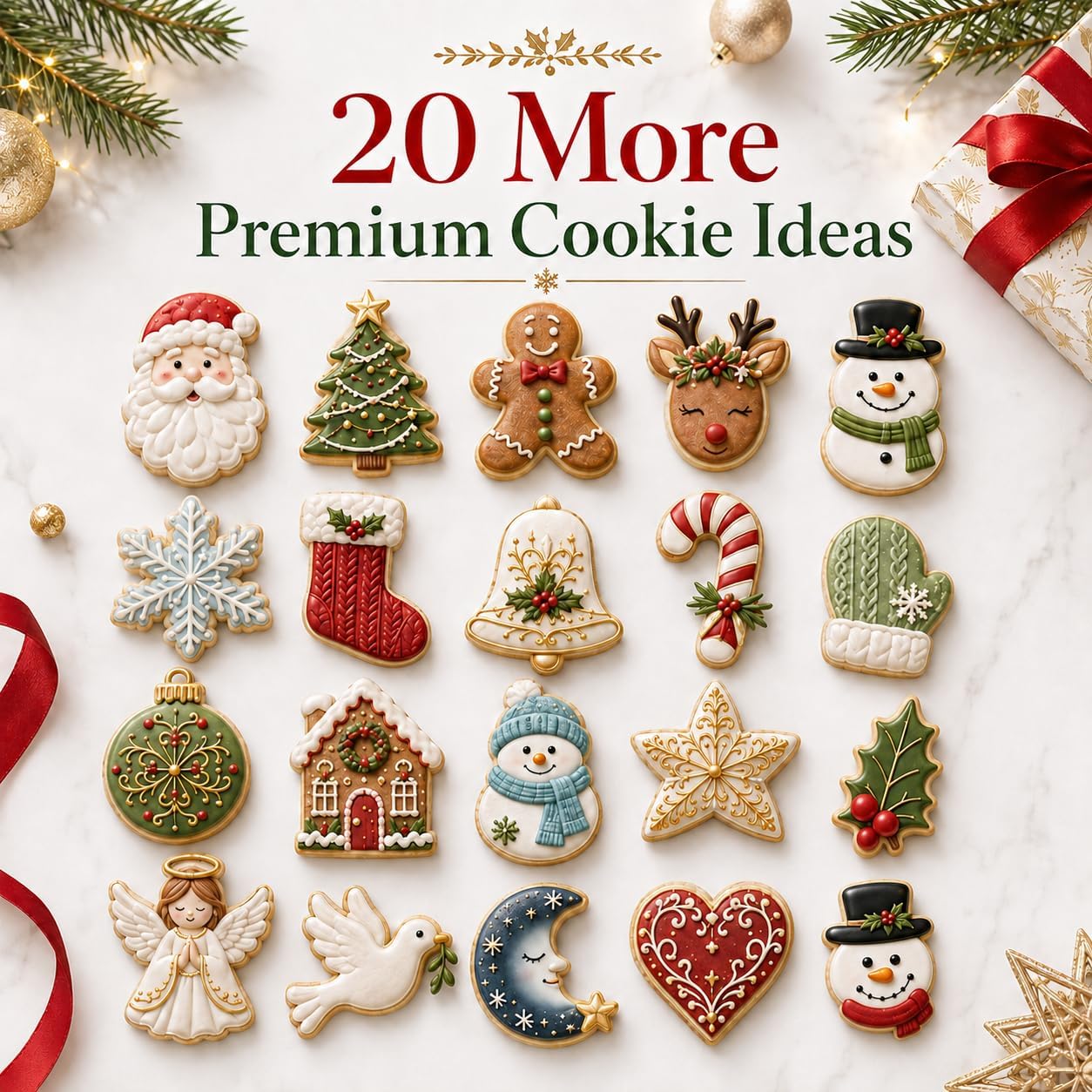Mini Christmas Cookie Cutters Set 20 Pieces Stainless Steel Cookie Cutter Set for Baking -Christmas Tree,Snowman,Reindeer,Santa Face, Star,Stocking,Candy Cane,Gingerbread Man and More