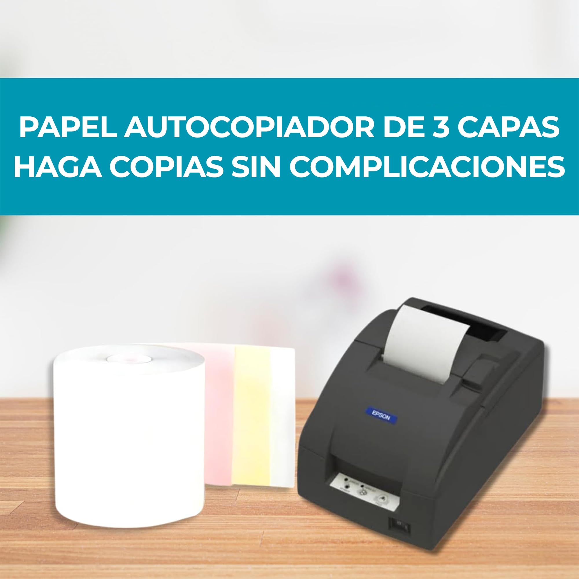 Double Dragon 76 x 76 mm, Rollo de Papel Autocopiativo de 3 Capas para Impresora de Cocina, Calculadora de Impresión, Impresora de Recibos No Térmica POS, Impresora de Impacto Matricial | 20 Rollos