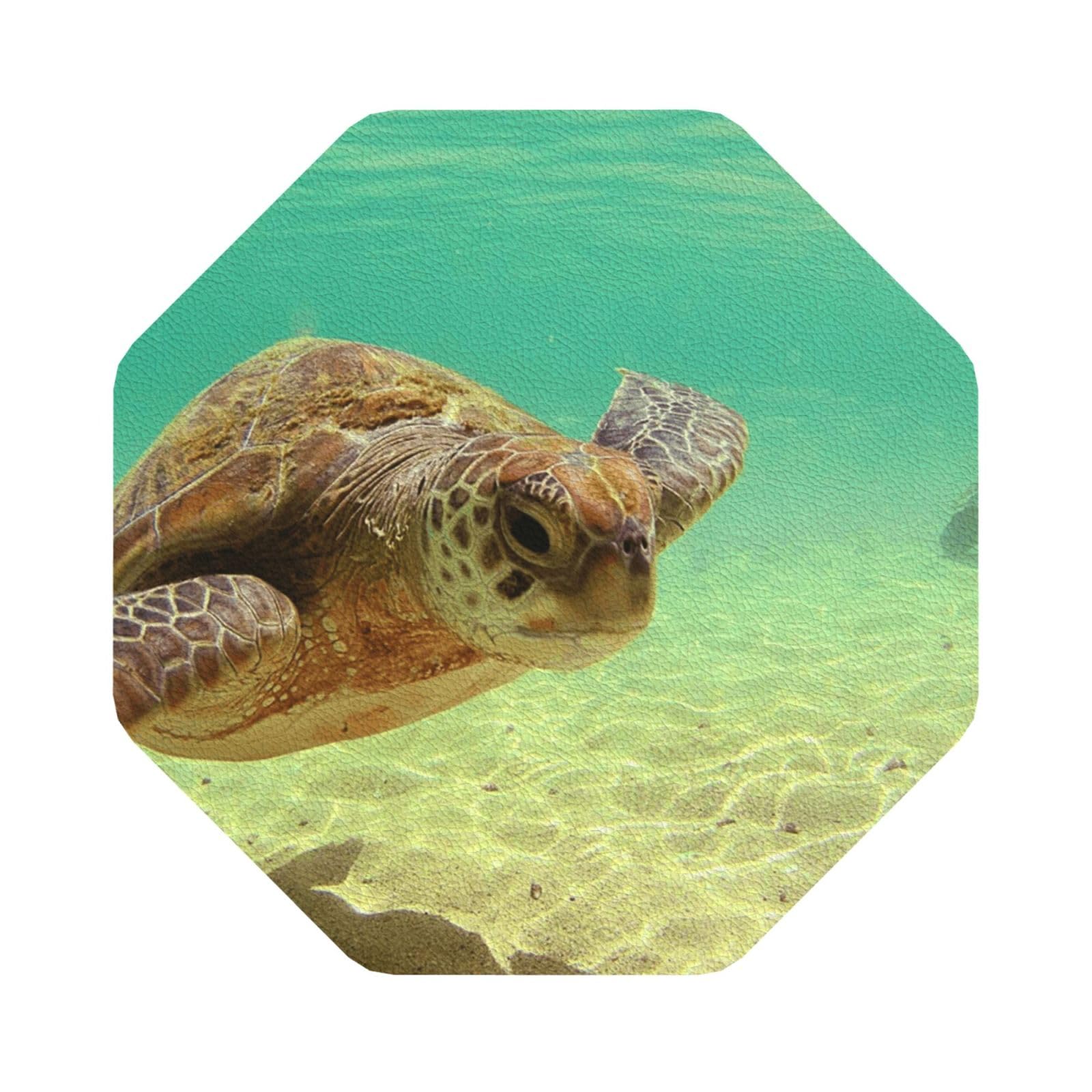 Lord Howe Island Sea Turtle PU Leather Coasters Set of 6 Octagon Drink Coasters