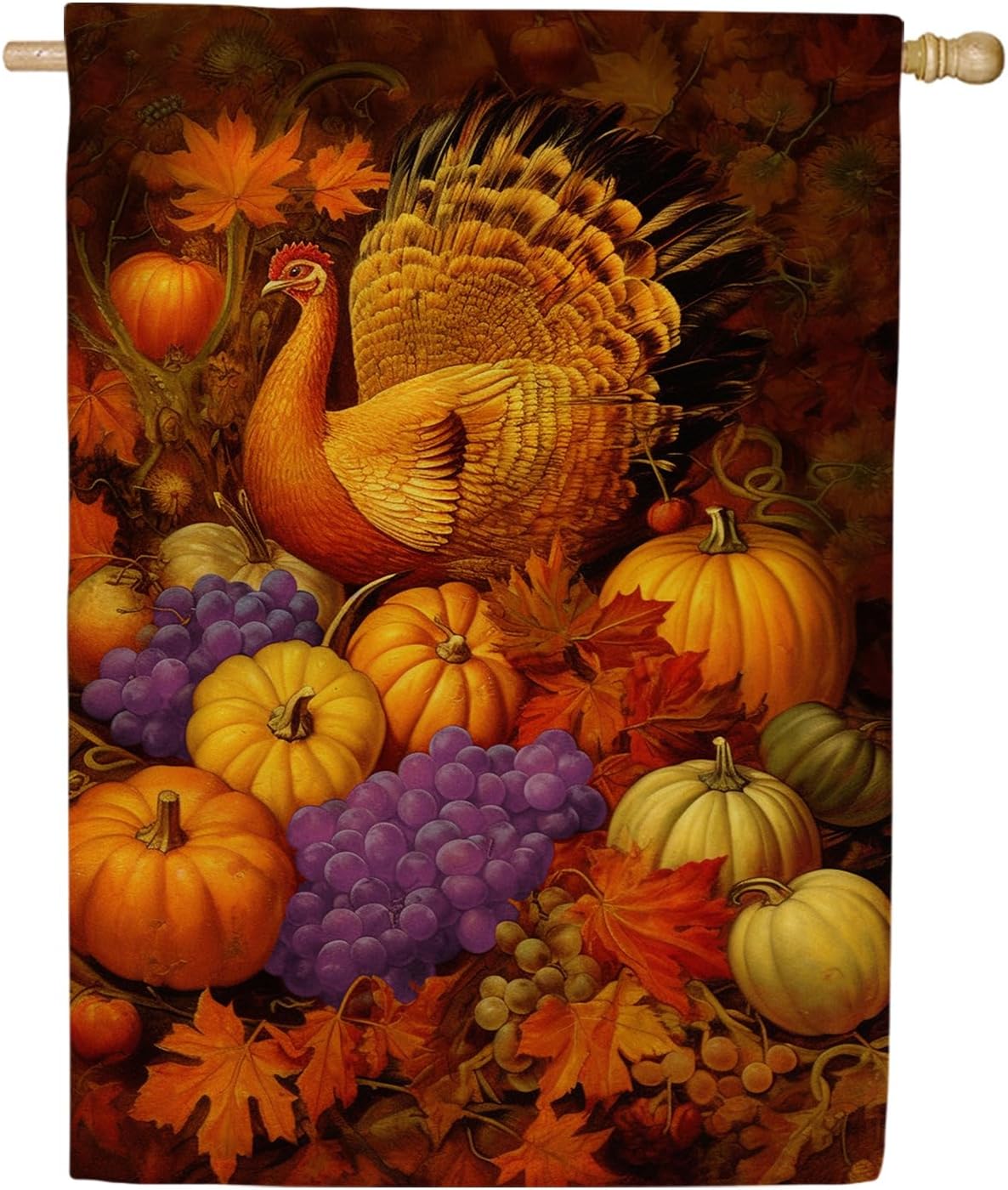 America Forever Harvest Fall Turkey House Flag 28 x 40 inch Thankskgiving Tom Autumn Bounty Pumpkins Doublesided Outdoor Yard Decoration