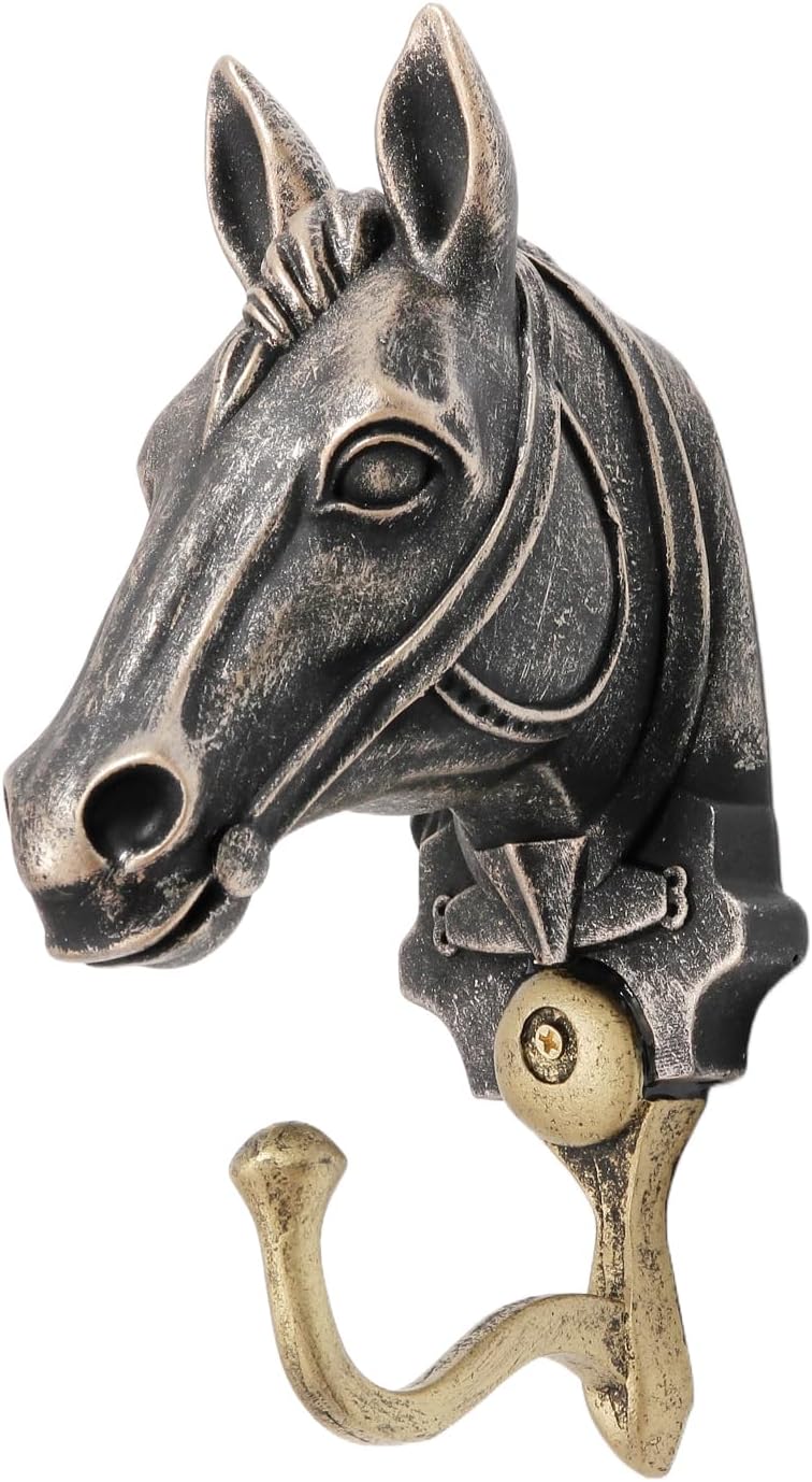 Vintage Wall Hook, Decorative Horse Head Shaped Hook, Antique Wall Mount Hanger, Heavy Duty Figurine Organizer for Hanging Coats Bags Keys