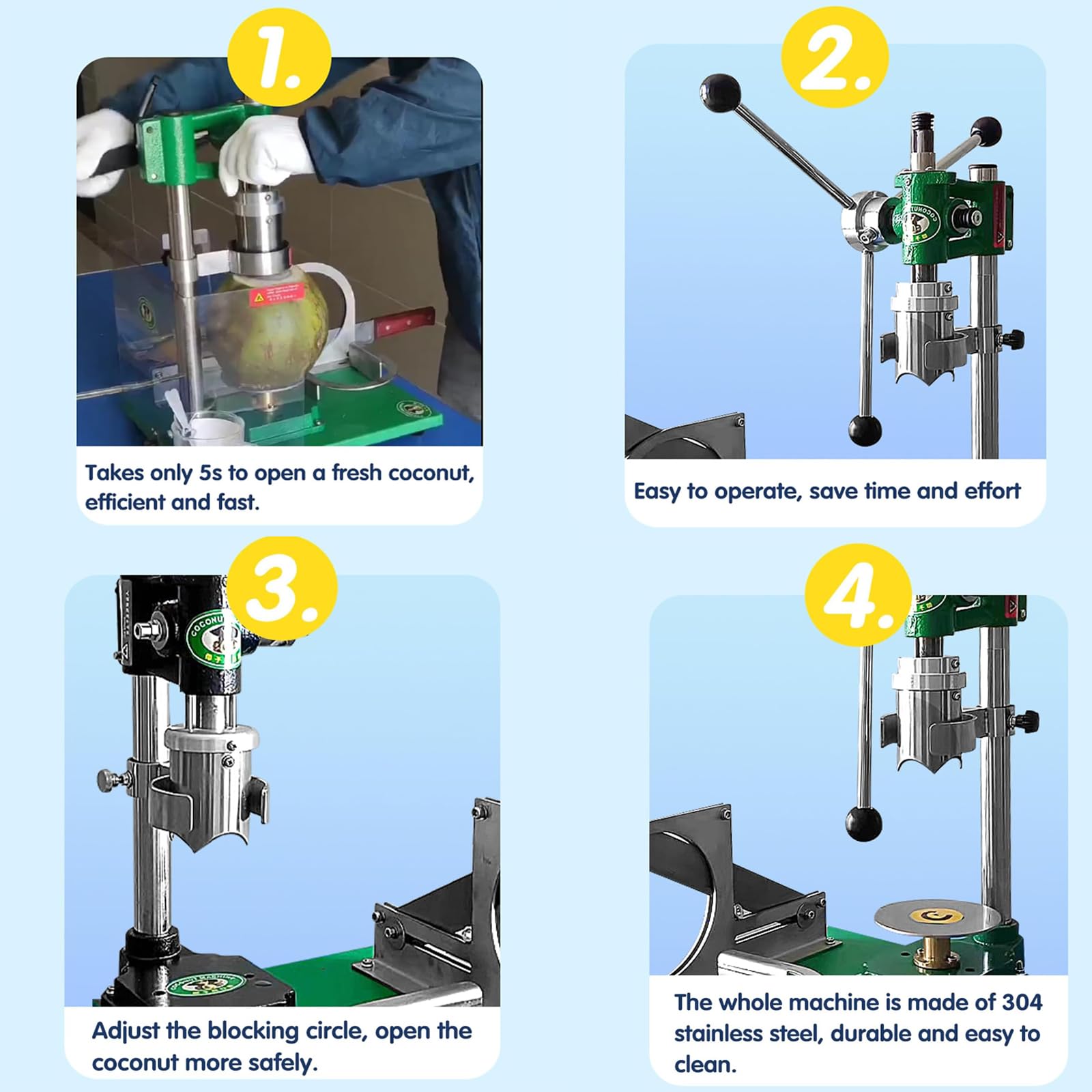 Abridor manual de agujeros de coco, taladro de prensa manual de acero inoxidable, herramienta portátil para uso doméstico y comercial