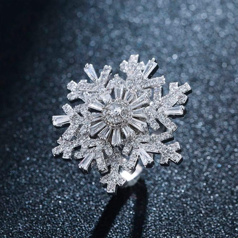 Bleu Clair Snowflake Rings, Funny Rotatable Snowflake Adjustable Big Ring Fidget Rings for Womens