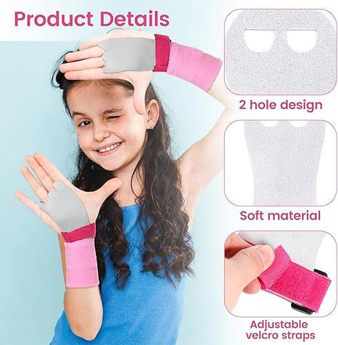 Miniatura 3 de Juego de 2 pares de guantes de gimnasia para bares y niñas, juegos de muñequeras de gimnasia rosa y negro con muñequeras para barra de gimnasia con