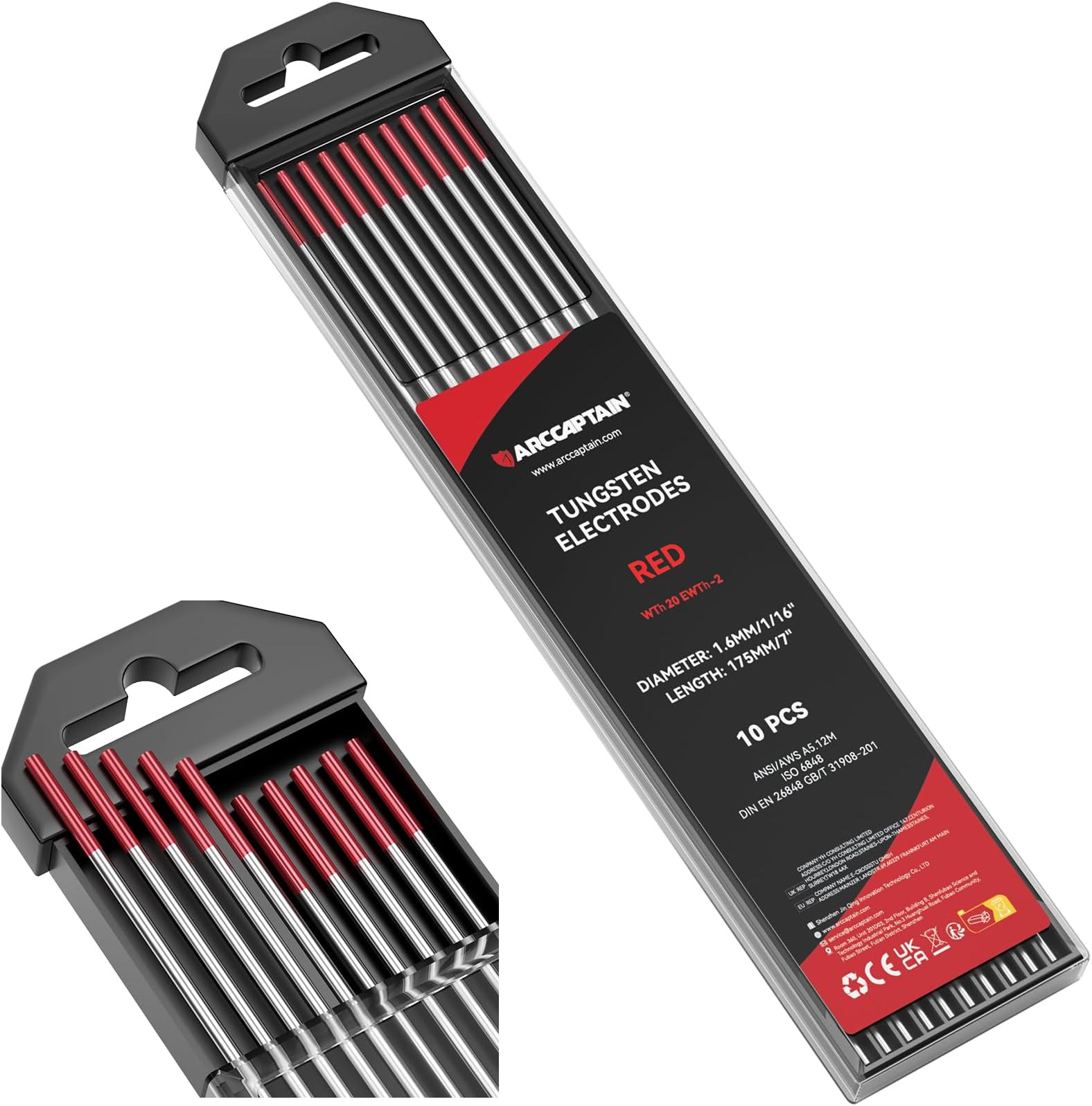 TIG Welding Tungsten Electrode 10-Pack 1/16"x 7"(Red, WT20/EWth-2)