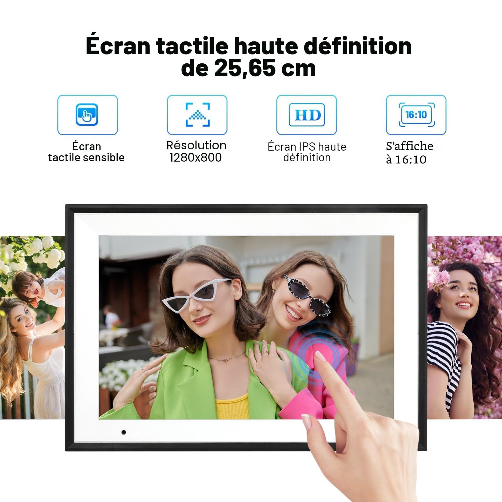 AEEZO Cadre Photo Numérique 10,1 Pouces WiFi (32 Go) - Écran Tactile IPS HD 1280x800 - Rotation Automatique, Partage Instantané Depuis Smartphone/Cloud - Cadre Photo Connecté pour Famille