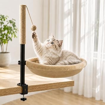 Cat Desk Bed with Scratching Post Clamp On 360 Rotating Camel