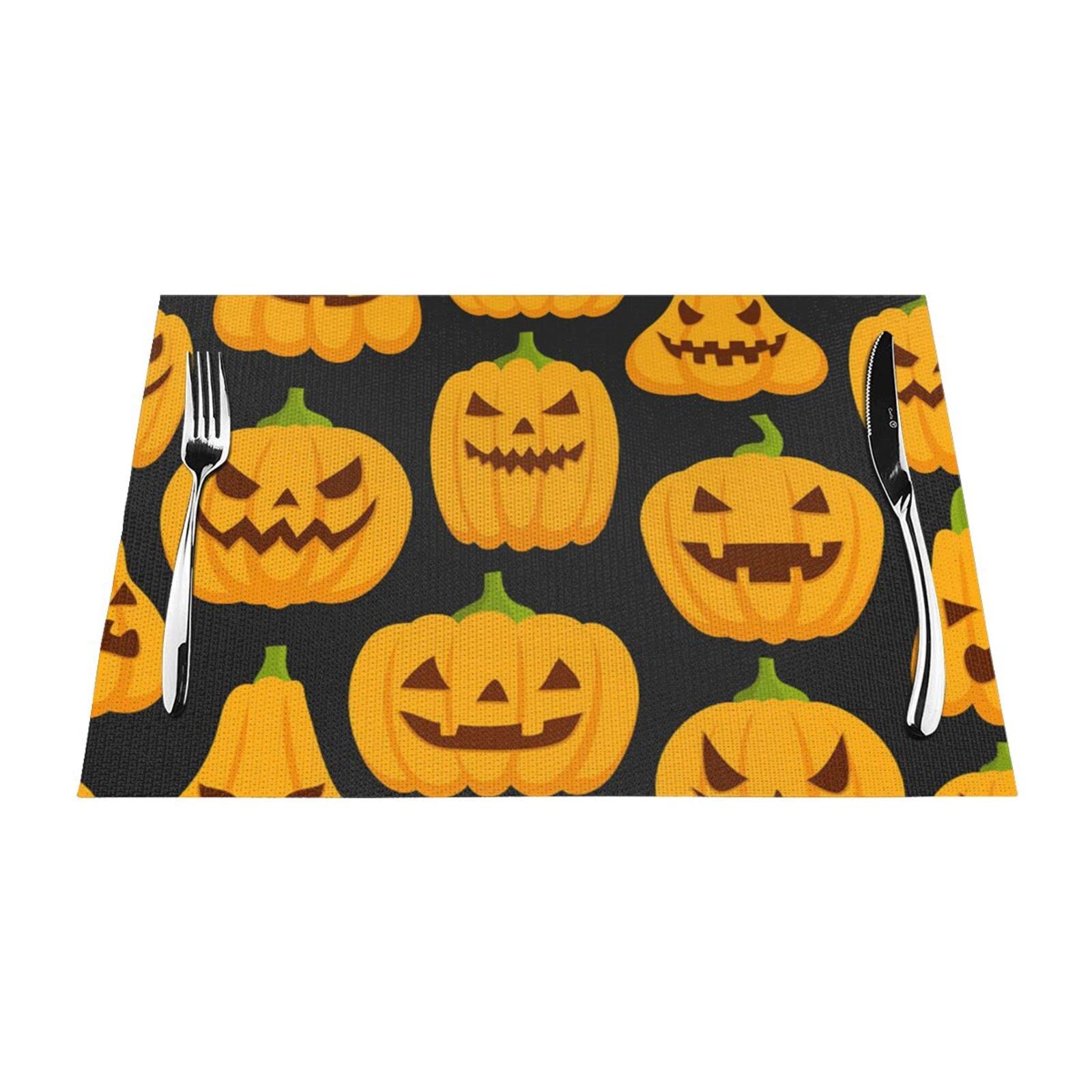 6 Sets De Table Halloween En Forme De Citrouille - PVC Isolant - Antidérapants - 38x38 Cm - Décoration De Table