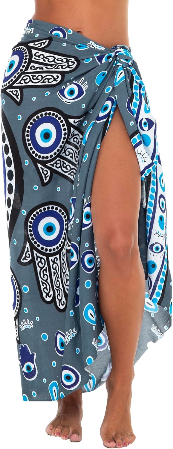Back From Bali Womens Evil Eye Sarong Swimsuit Cover Up Greek Island Third Eye Pareo Wrap Skirt