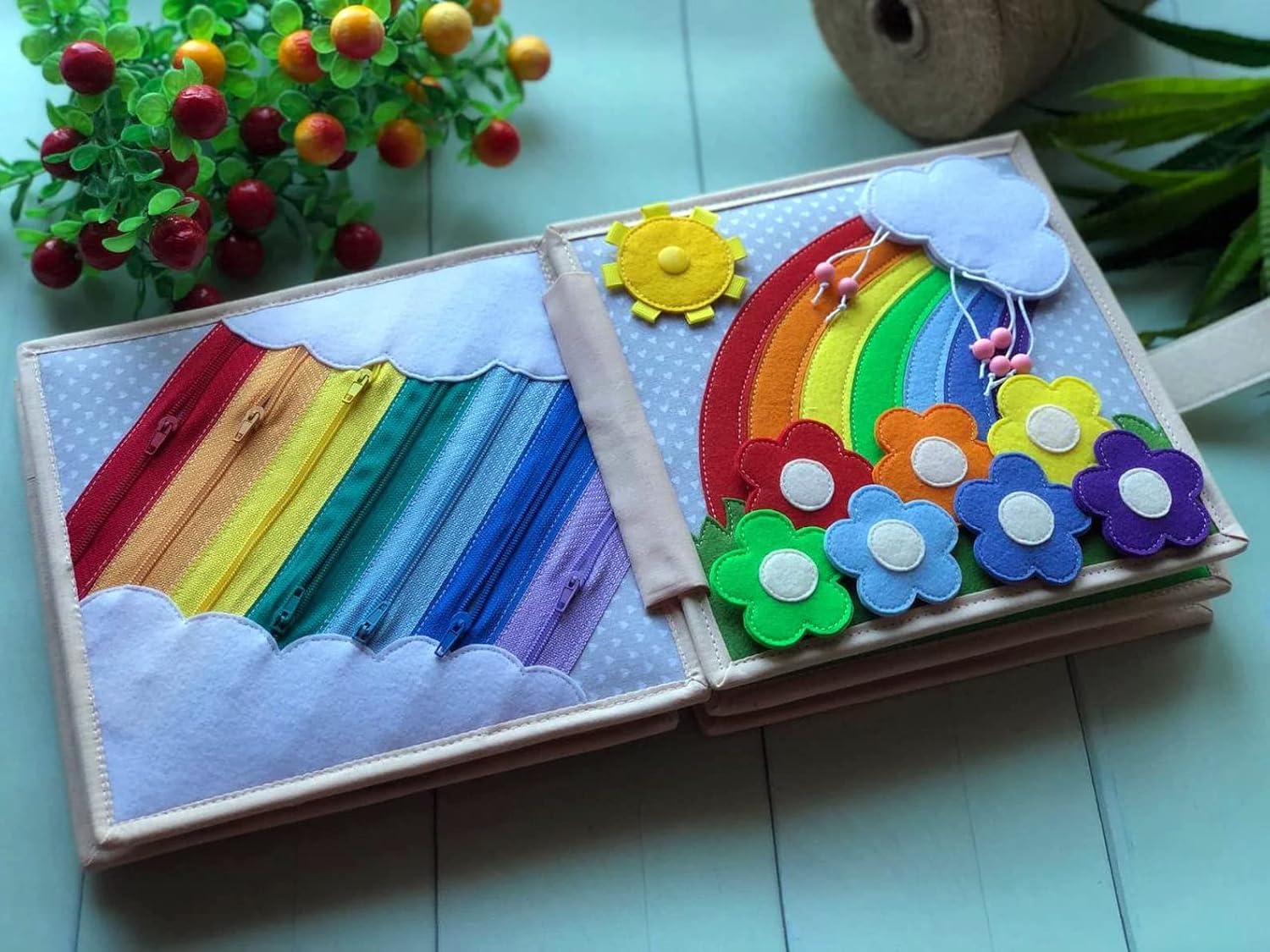 Quiet Baby Book with Animals, Colors, Shapes, Felt book for fine motor skills, Montessori Toy, Toddler Activity Busy Book. Big size
