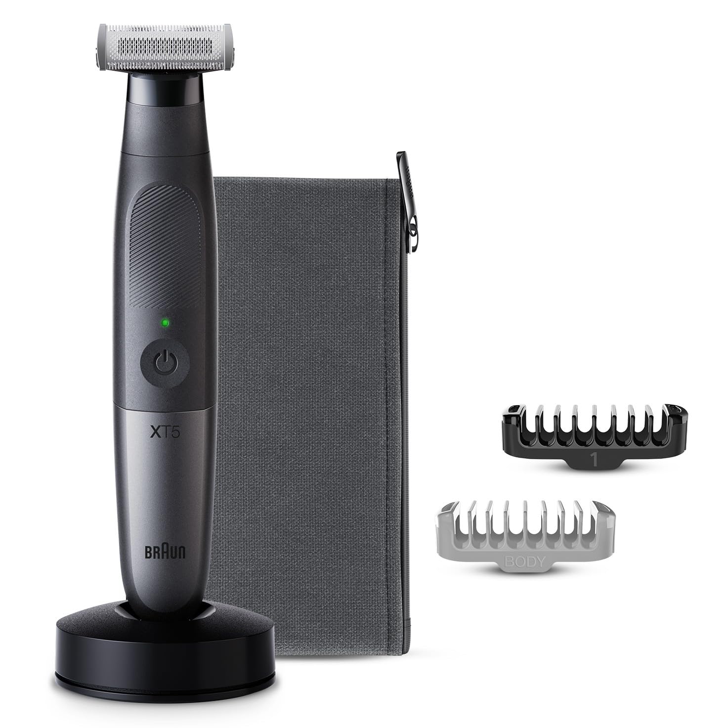 Braun Series X 4D-Flex Blade XT5300, Hybrid Trimmer Face & Body, Waterproof, 6 Combs, Pouch, Charging Stand, Trim, Style, Shave with One Tool - Dark Grey