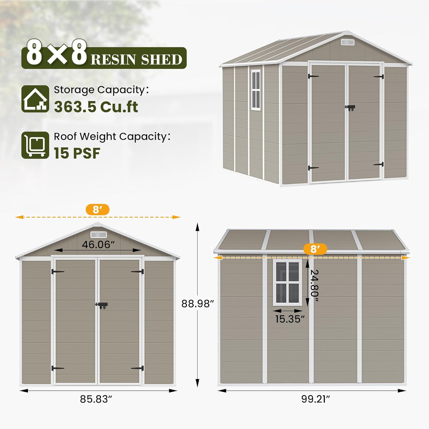 Diagram showing dimensions of the 8x8 FT UDPATIO Outdoor Storage Shed.