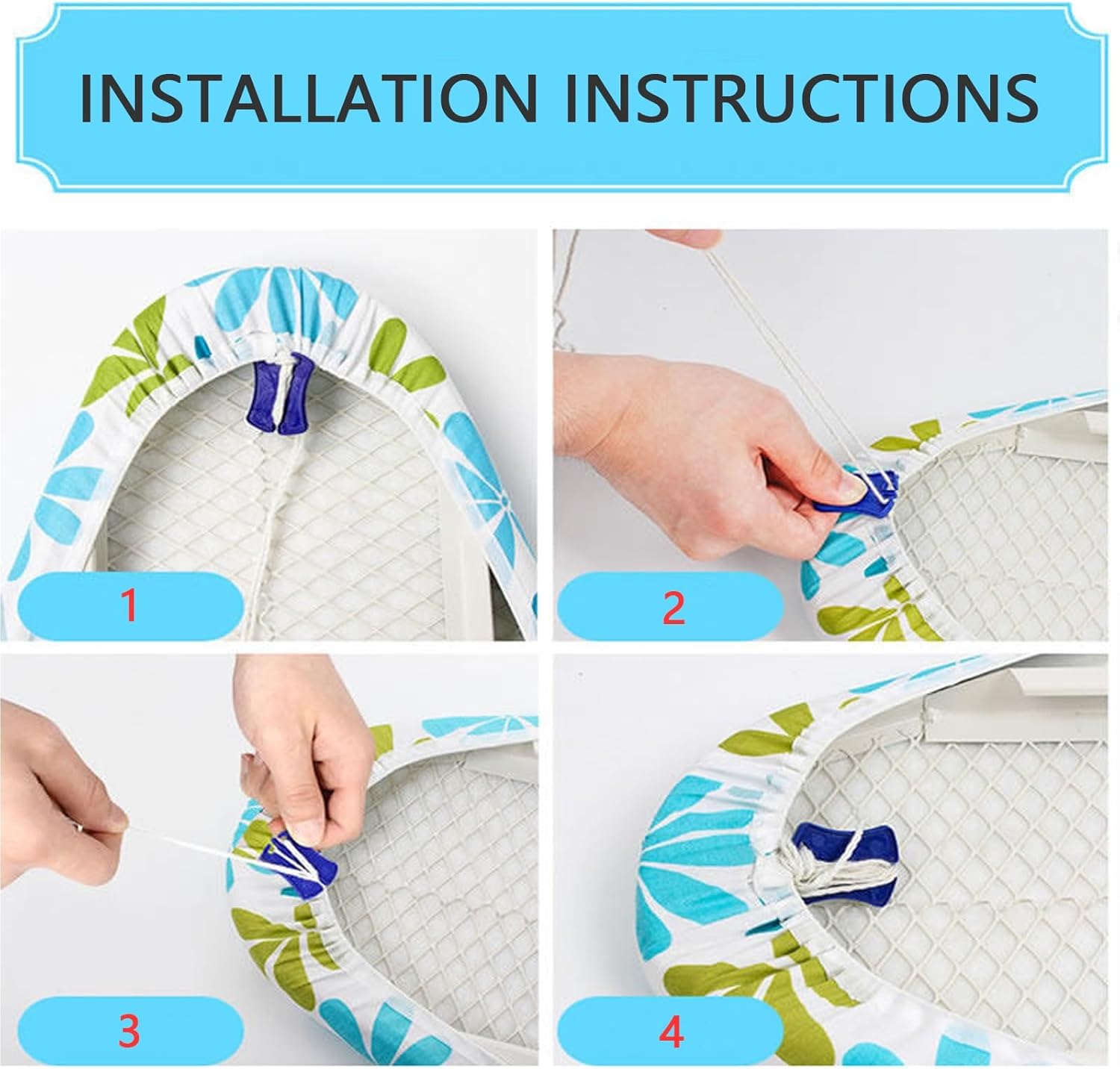 The Original Ironing Board Cover and Pad, Large Ironing Board Cover, Heatproof Floral, Setup for Effortless Ironing Experience(Blue Floral Pattern,120x38cm)