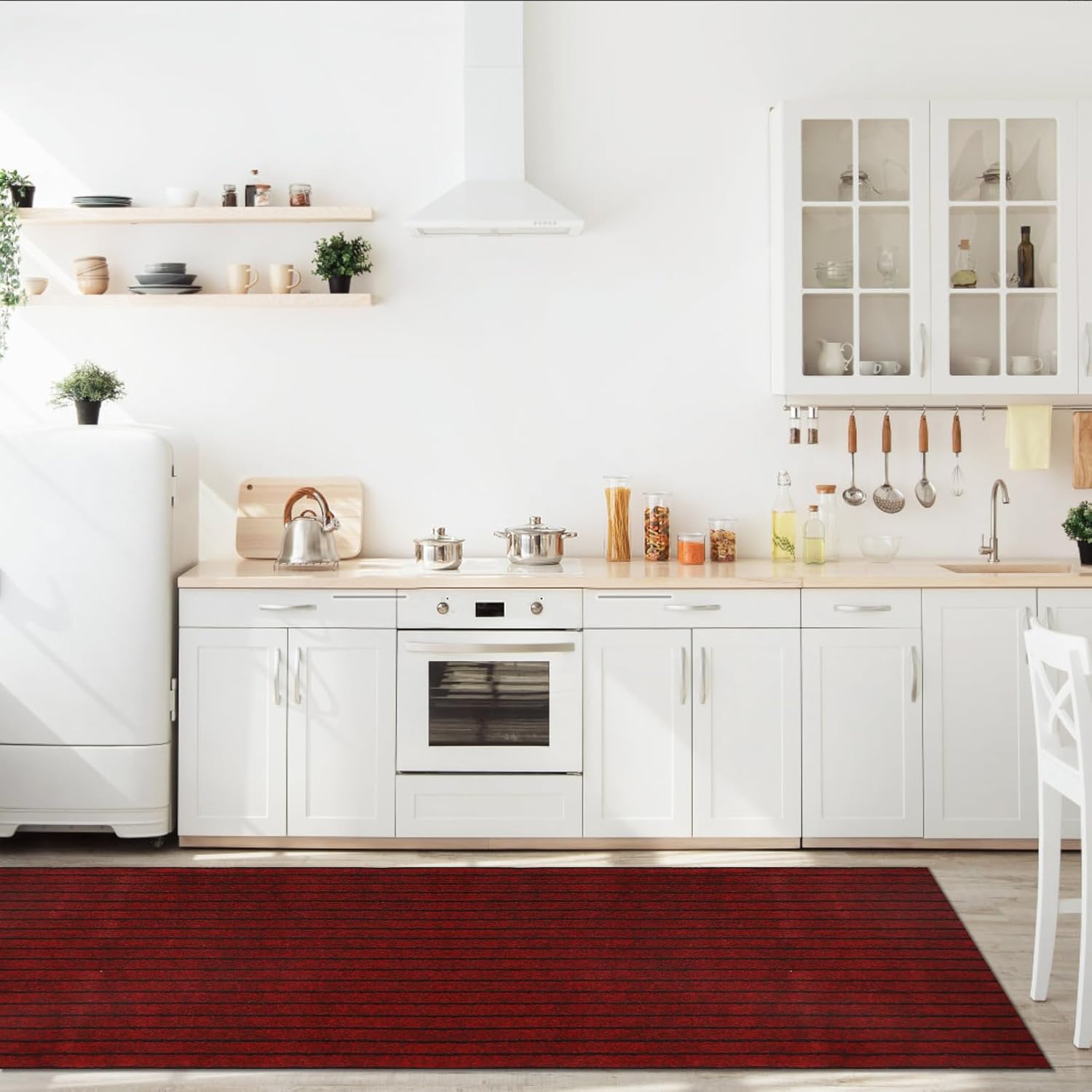 Runner Rug 2' x 6' Outdoor/Indoor, Rug with Natural Rubber Backing Non Slip for Hallway, Kitchen, Patio, Laundry, RV, Entryway, Garage, Bathroom, Area Rug Carpet, Red Strip, Custom Size