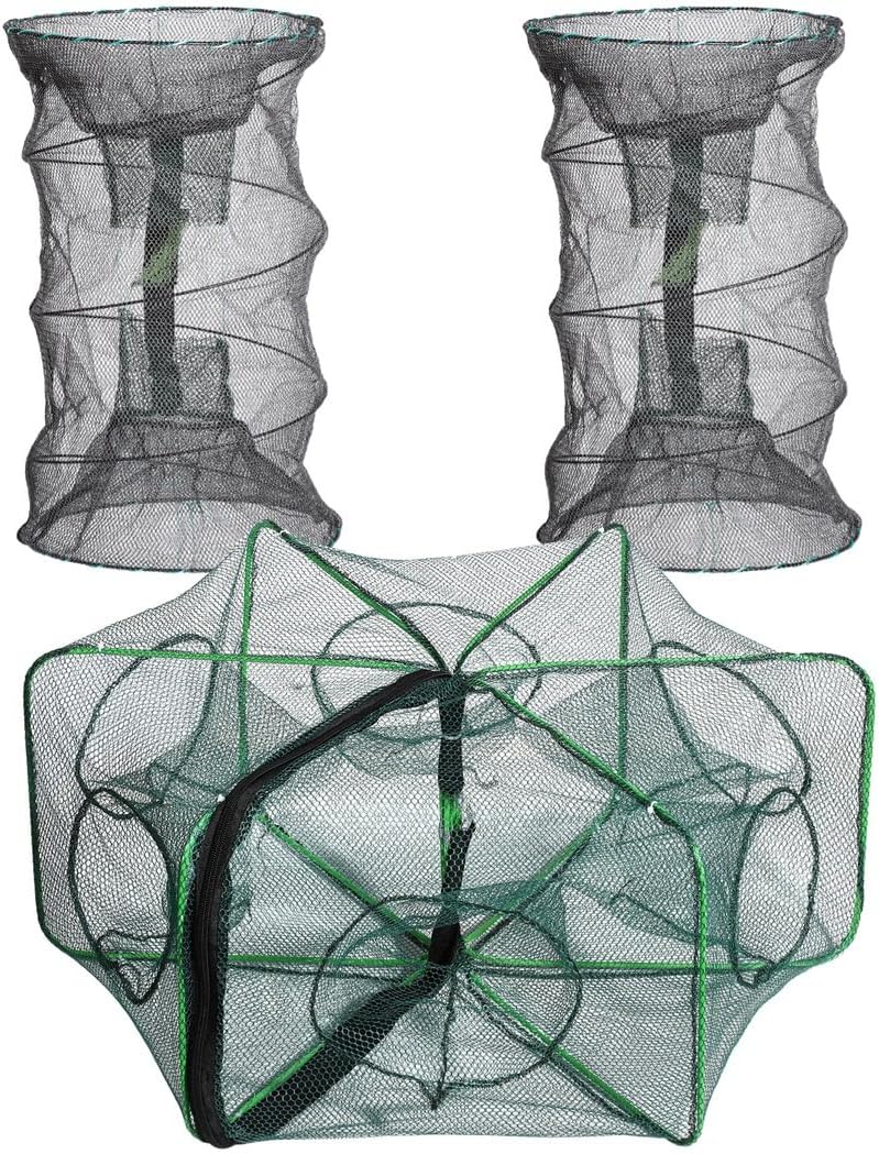Lobster Shrimp Net Traps, Fishing Bait Traps, Cylindrical Hexagon Crab Traps Crawfish Fishing Mesh Nets, 3 Pcs Fishing Net Traps, Folded Portable Fishing Accessories