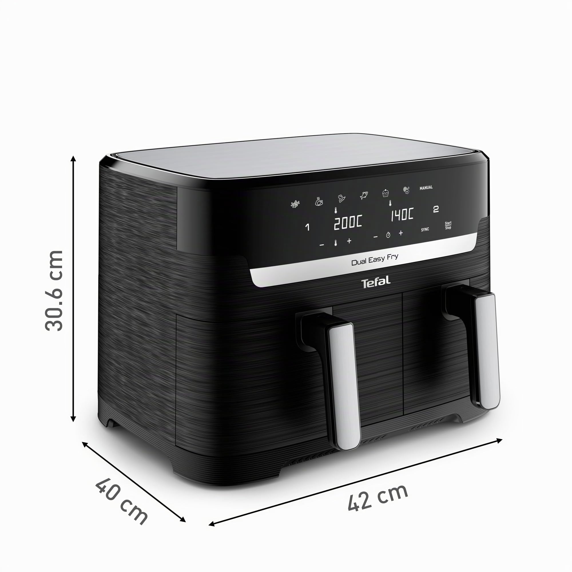 Tefal Friggitrice ad aria a doppia camera EY901810 Dual Easy Fry | Capacità 5,2/3,1 L | Due cassetti indipendenti | 7 programmi automatici | Risparmio energetico | Nero