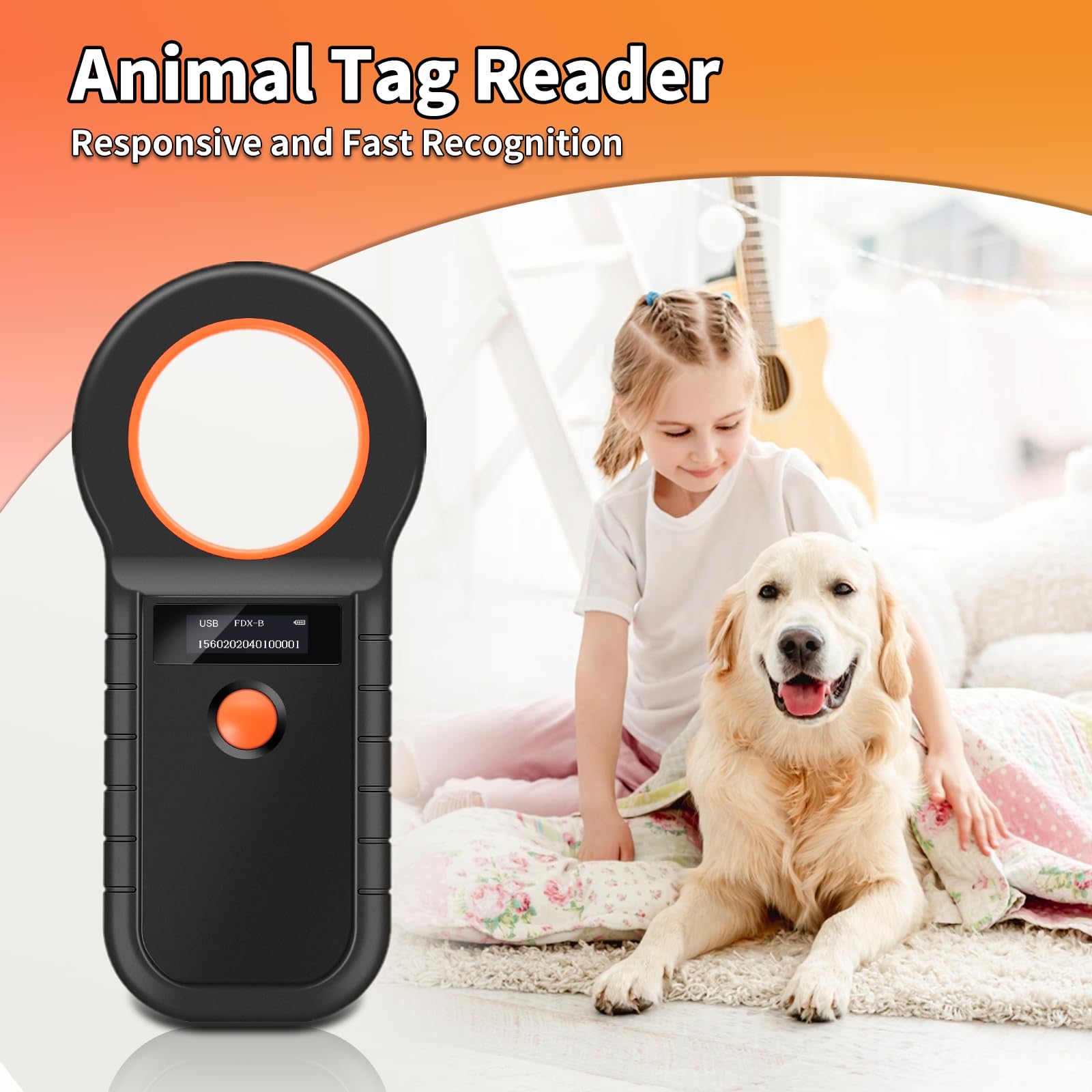 Lecteur de Puces OLED pour Chiens/Chats, Scanner de Micropuces pour Animaux de Compagnie, Lecteur de Puces USB pour Animaux de Compagnie Rechargeable pour EMID/FDX - B (ISO 11784/11785)
