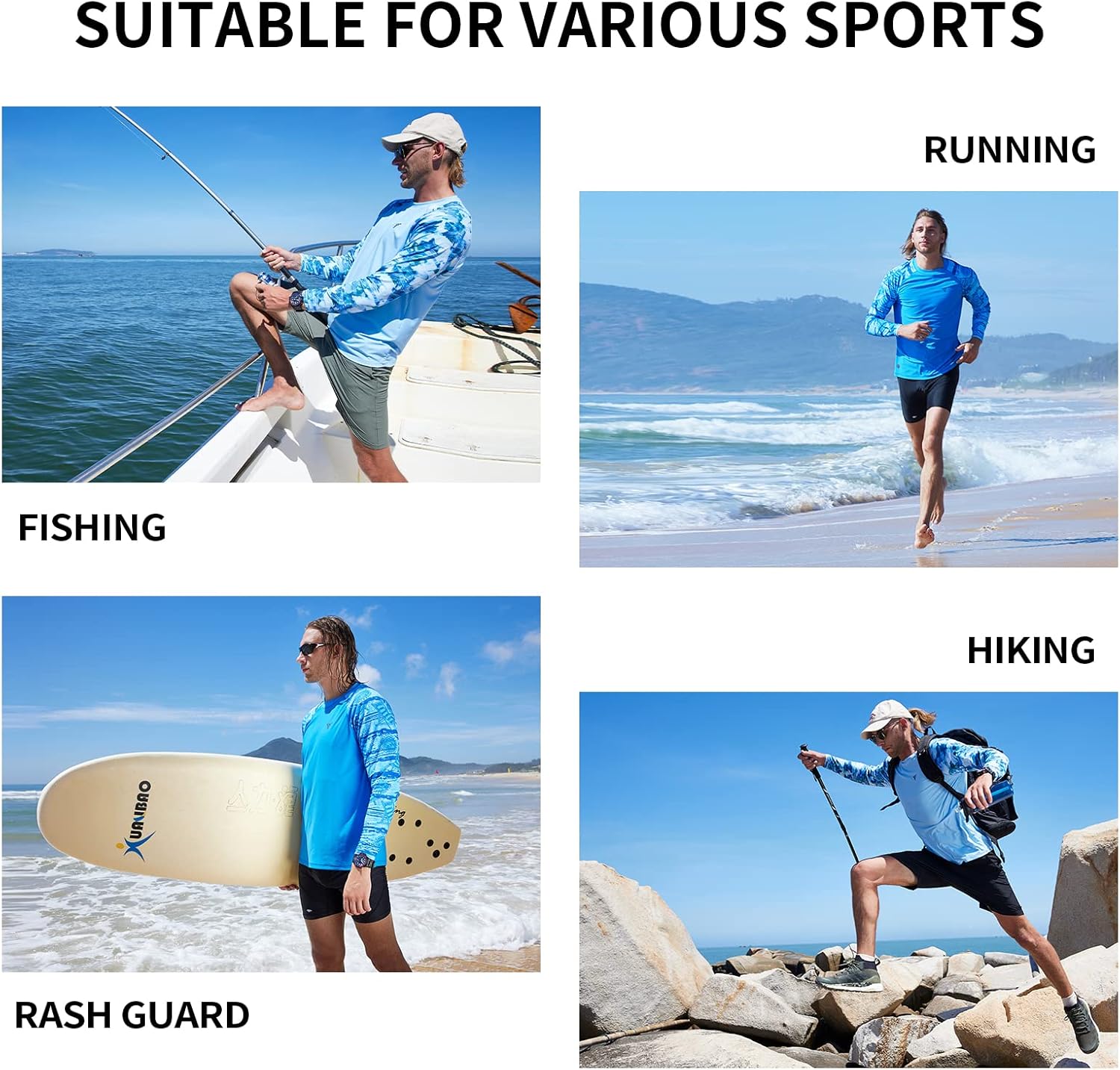 Men's Swim Shirts Rash Guard UPF 50+ Long & Short Sleeve UV Sun Protection Summer Shirts Fishing Hiking T-Shirt - Image 6