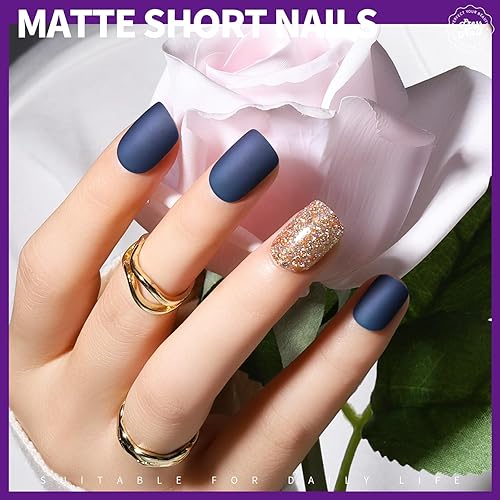 Miniatura 3 de Teenitor Uñas cortas a presión, kit de manicura de uñas francesas de 312 piezas, uñas postizas con diseño, uñas de punta francesa extra cortas