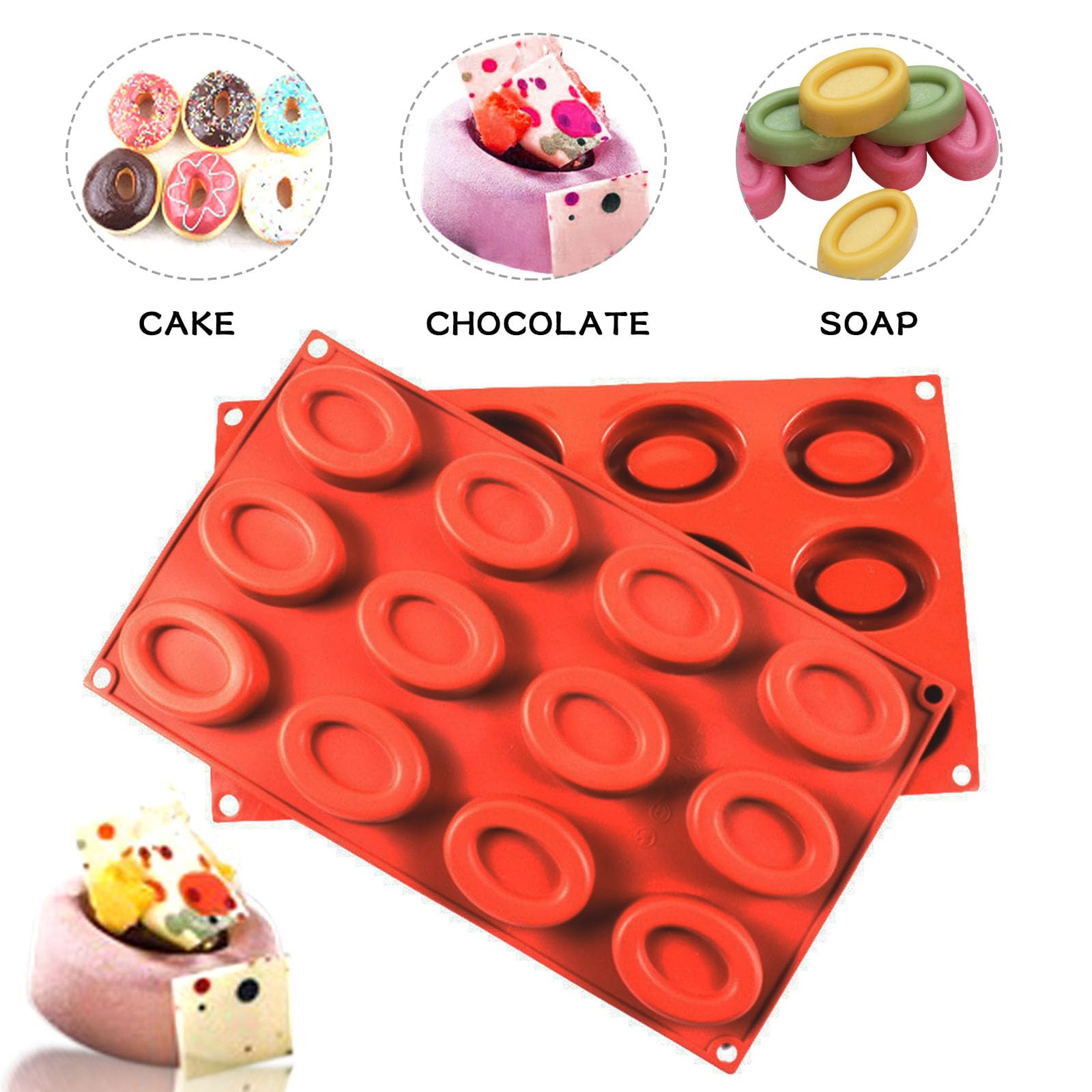 WishesMar 2Pcs Silicone Mould for Chocolate Candy Forming Mold Oval Donuts Shape - Image 4