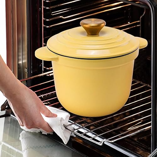 Miniatura 5 de Horno pequeño de hierro fundido esmaltado, arroz, gachas de avena, espaguetis al horno con queso - Horno holandés 2 cuartos (amarillo)