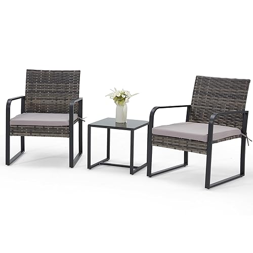 3 Piece Outdoor Patio Furniture Set, Patio Bistro Set Wicker